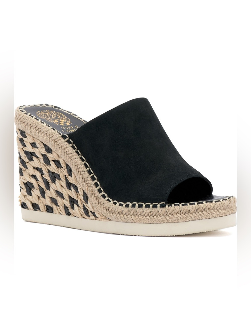 NWT Vince Camuto “Brissia” Black Suede Braided Wedge Mule, size 7.5